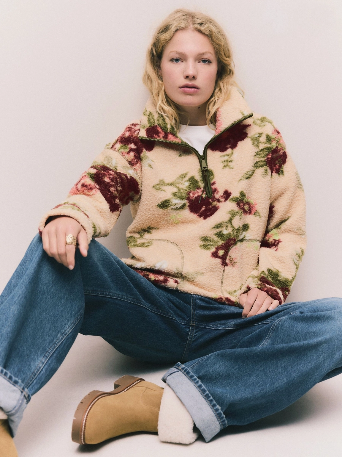 Pink Floral Print Cosy Teddy Borg Fleece